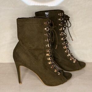 Elegant Olive Lace-Up Stiletto Boots